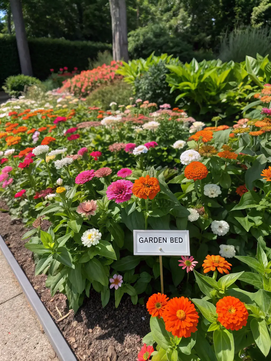 Close-up shot of colorful flowers recently planted in a garden bed, highlighting Iconic Landscape's flower installation service, taken in the spring.